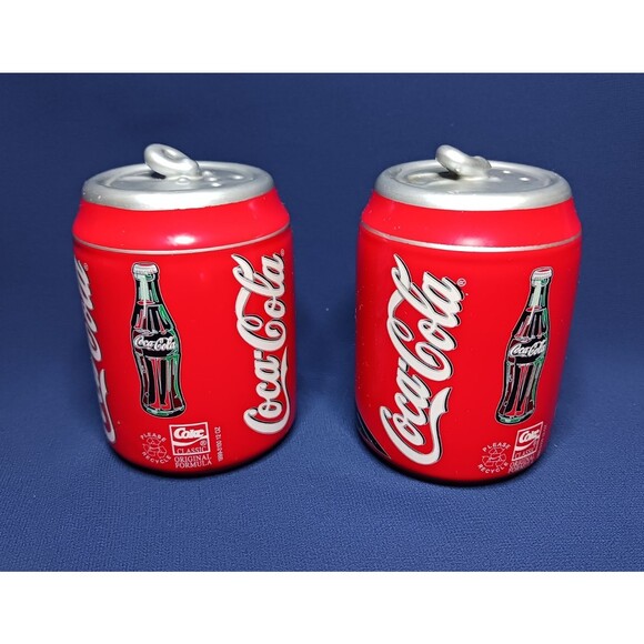 Coca Cola Coke Can Ceramic Salt and Pepper Shakers w/ Stoppers 3.5" H Large Set - Picture 2 of 4